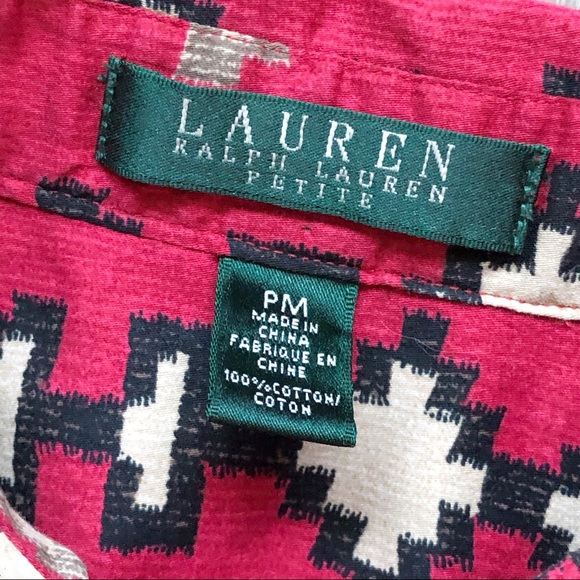 LAUREN Ralph Lauren Petite Vintage Women’s Blouse Southwestern Red Pattern - Picture 5 of 6